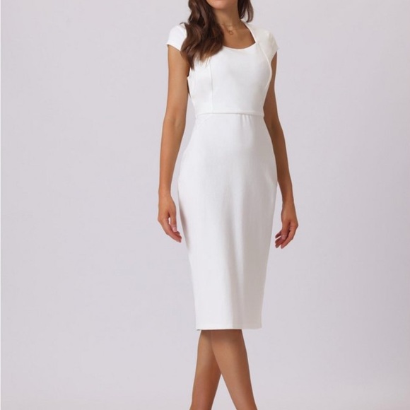 Chic White Cap Sleeve Midi Dress - Picture 3 of 3